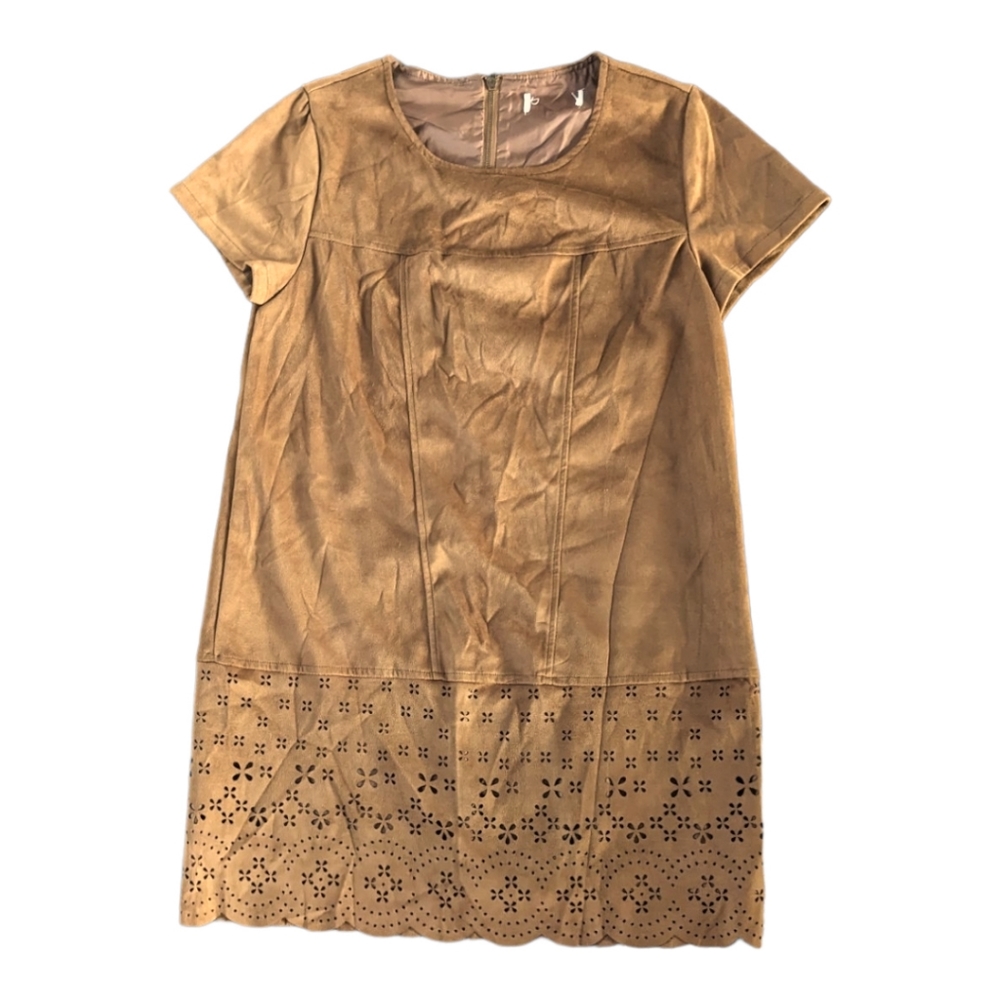 Coco + Jaimeson Faux Suede Brown Laser Cut Mini Dress